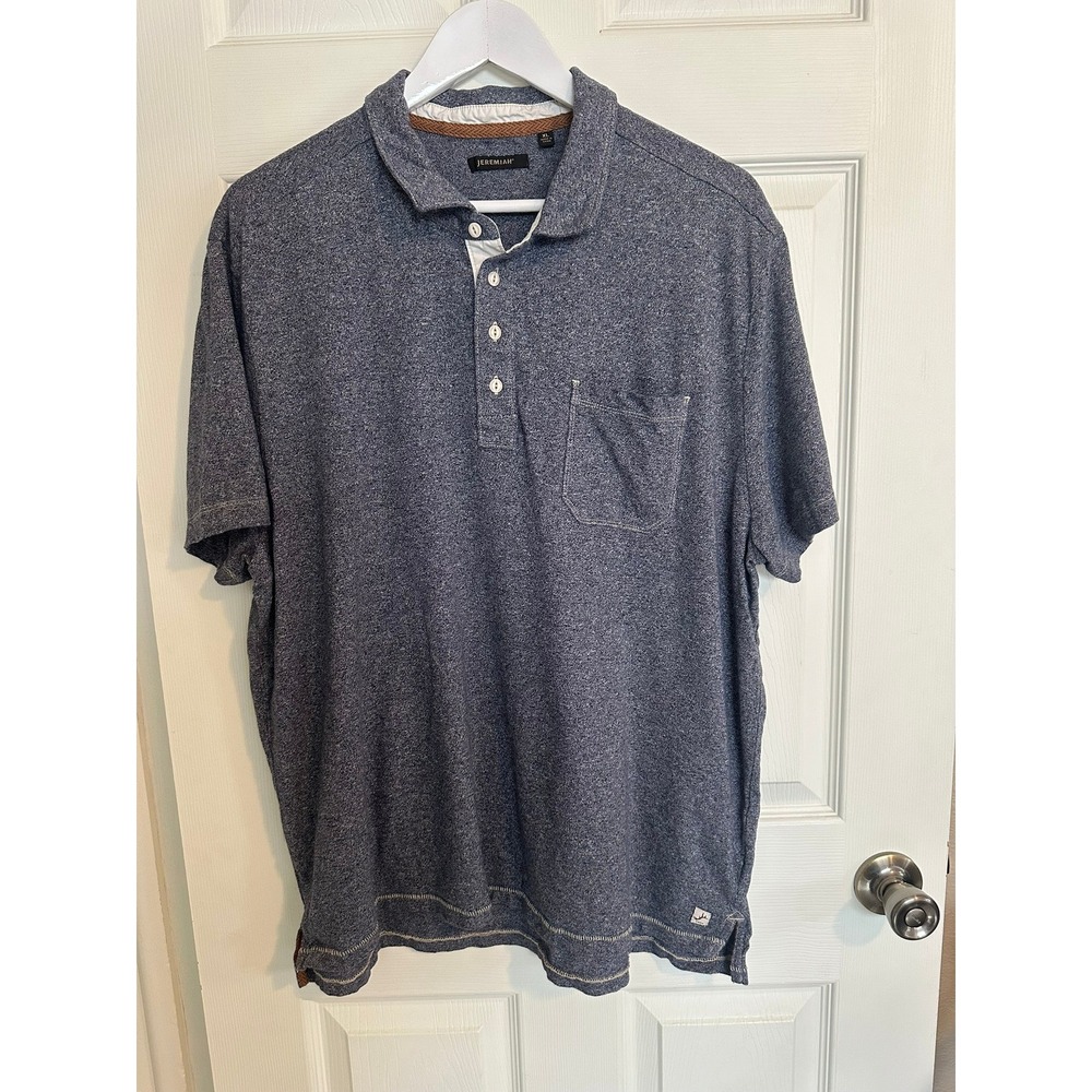 Jeremiah Mens Polo Shirt Short Sleeve Heather Blue Chest Pocket Size XL
